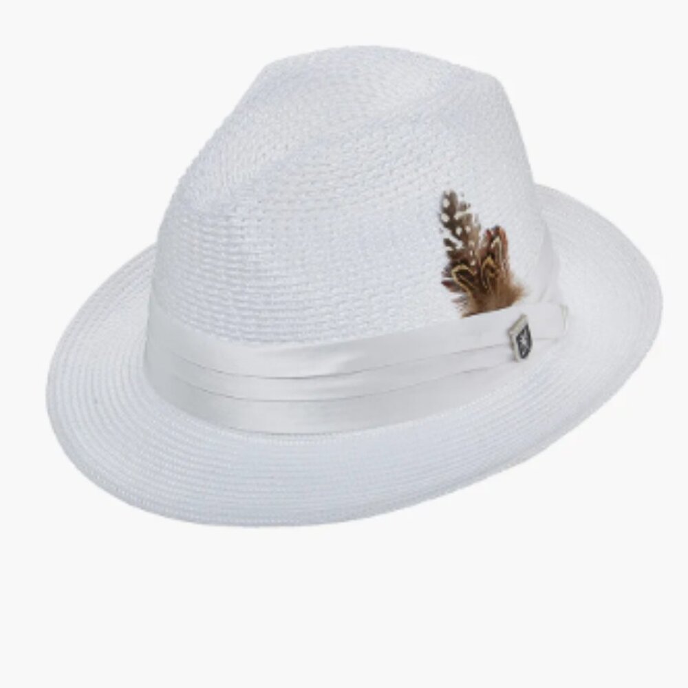 STACY ADAMS Dublin WHITE Fedora Poly Braided Pinch Front HAT SZ MED  7 US